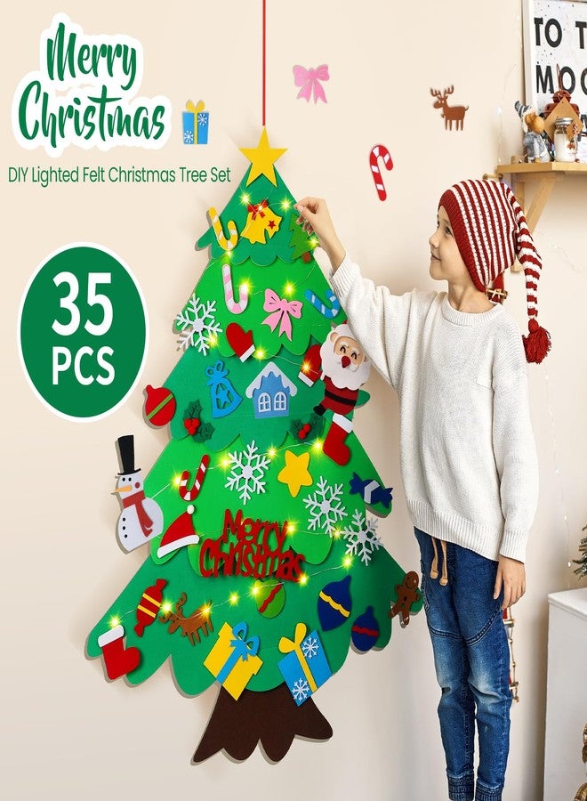 TOBEHIGHER DIY Felt Christmas Tree for Toddlers 3.6ft with 35 Detachable Decorations, Christmas Decorations with String Light (Batteries Not Included), Wall Hanging - Image 2