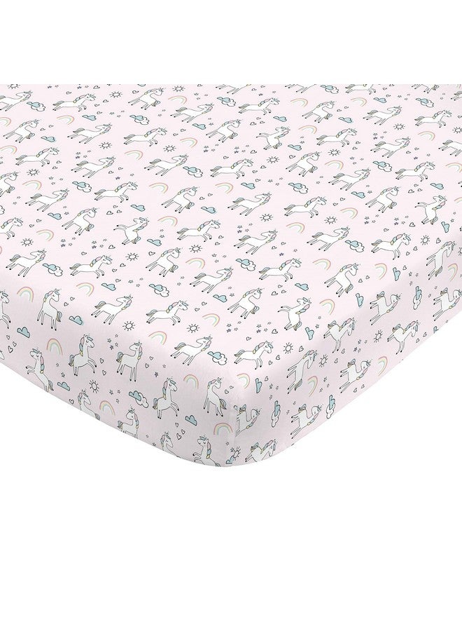 NoJo Super Soft Pink Unicorn Nursery Mini Crib Fitted Sheet - Image 1