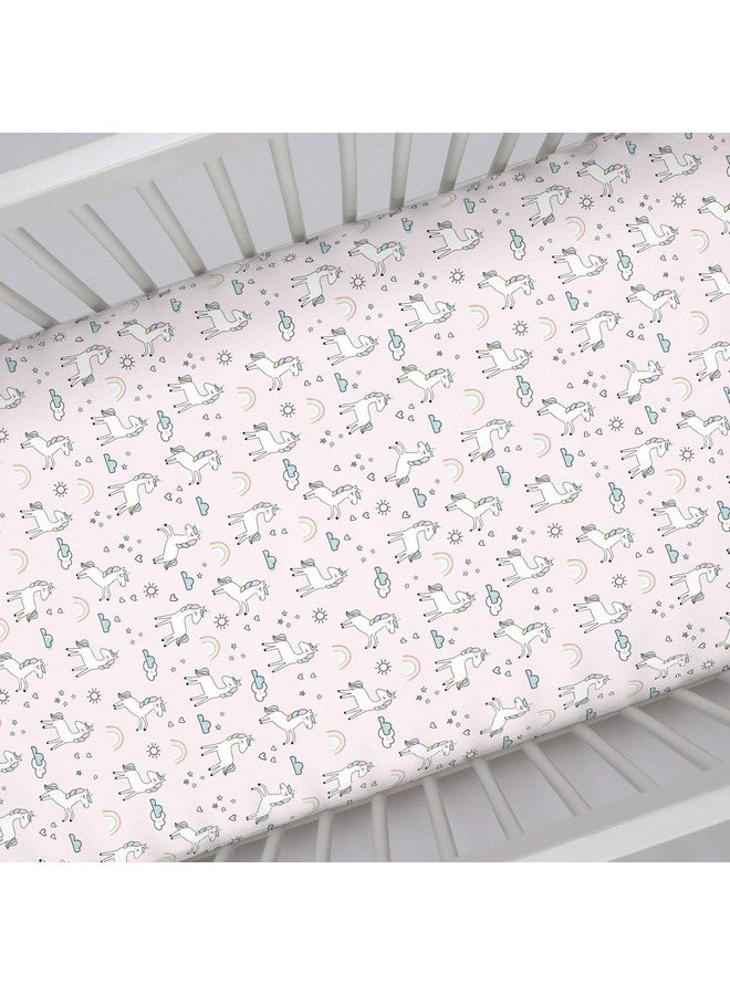 NoJo Super Soft Pink Unicorn Nursery Mini Crib Fitted Sheet - Image 3
