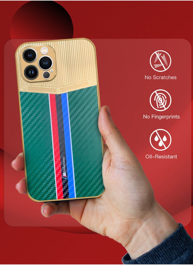 CATANES iPhone 12 Pro Max Luxury Gold Plated Case Hybrid Electroplated Frame Back Cover with Carbon Fiber Pattern  - Image 2