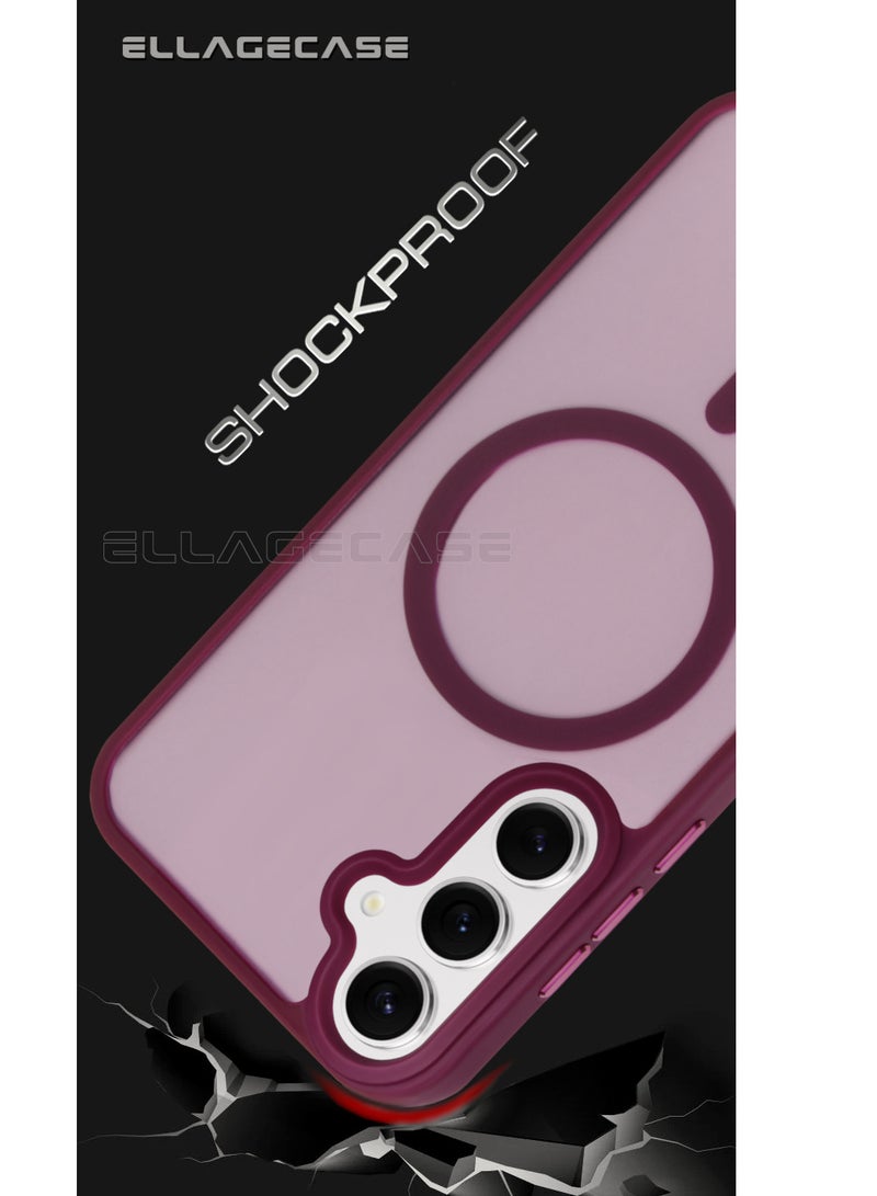 ELLAGECASE حافظة أنيقة باللون العنابي لهاتف سامسونج جالاكسي S23 FE، حماية كاميرا قوية، مضادة للصدمات، حماية معززة، متوافقة مع شحن MagSafe والشحن اللاسلكي - Image 2