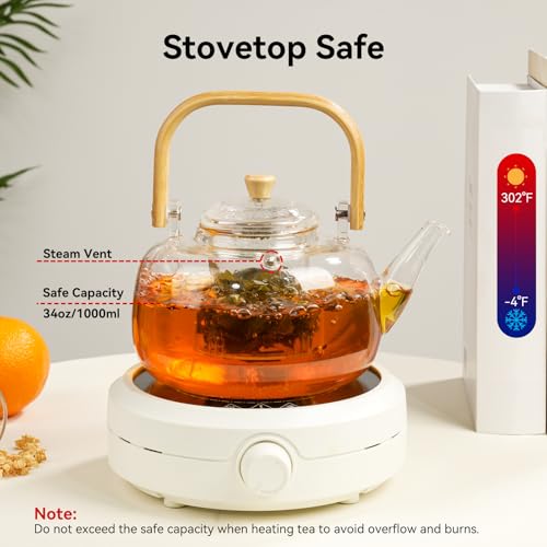 GURUDAR 49OZ/1450ML Glass Teapot with Removable Infuser & Lid, Stovetop & Microwave Safe Clear Borosilicate Glass Tea Maker Water Kettle for Loose Leaf Blooming Tea - Image 4