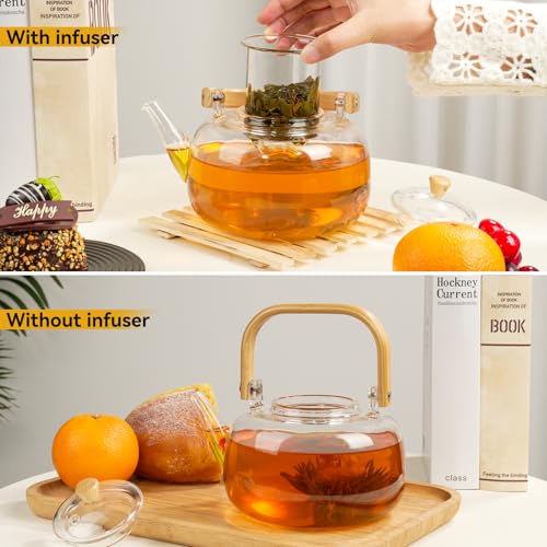 GURUDAR 49OZ/1450ML Glass Teapot with Removable Infuser & Lid, Stovetop & Microwave Safe Clear Borosilicate Glass Tea Maker Water Kettle for Loose Leaf Blooming Tea - Image 5