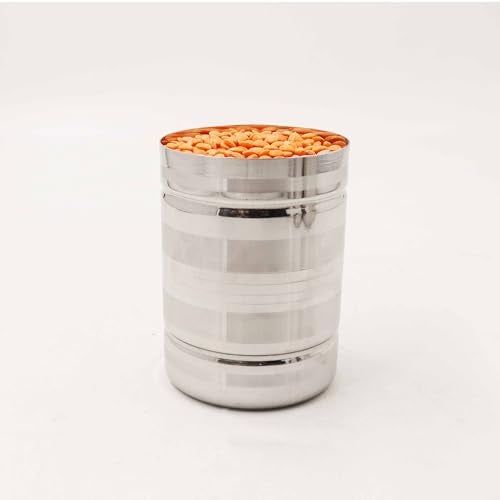Spillbox Stainless Steel Rice Measuring Padi Uzhakku,Changazhi Measuring Paddy nGrains,nira para Kerala Vessel,Cup,Jug,Mug,Bowl for Home and Kitchen-SS Lines Azhakku (Large) - Image 1