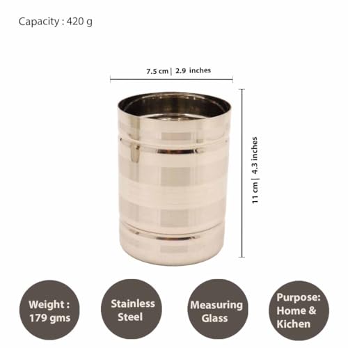 Spillbox Stainless Steel Rice Measuring Padi Uzhakku,Changazhi Measuring Paddy nGrains,nira para Kerala Vessel,Cup,Jug,Mug,Bowl for Home and Kitchen-SS Lines Azhakku (Large) - Image 5