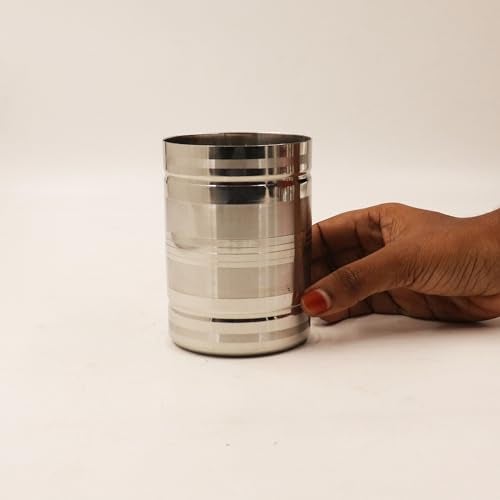 Spillbox Stainless Steel Rice Measuring Padi Uzhakku,Changazhi Measuring Paddy nGrains,nira para Kerala Vessel,Cup,Jug,Mug,Bowl for Home and Kitchen-SS Lines Azhakku (Large) - Image 3