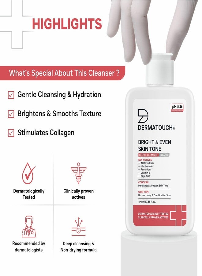DERMATOUCH Bright & Even Skin Tone Gentle Cleanser | Helps Reduce Dark Spots, Uneven Tone & Dullness | pH 5.5 Balanced | Dermatologist Tested | 100ml - Image 5