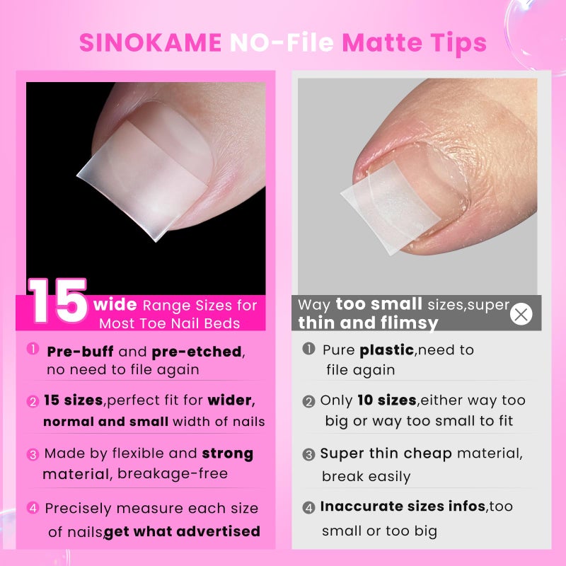 SINOKAME 300 Pcs Soft Gel Toe Nail Tips, Short Fake Toenails Tips Square Half Cover No File Needed,Clear Press on Toenails Acrylic Polygel Toenail Tips 15 Wider Size Range (000-12) - Image 3