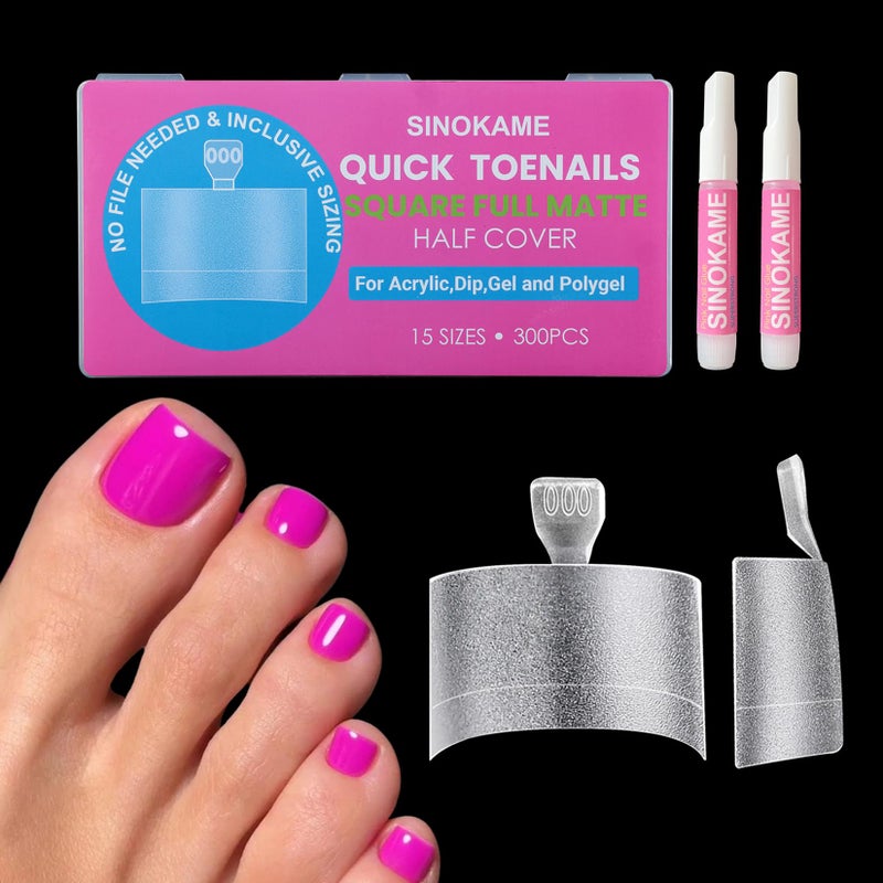 SINOKAME 300 Pcs Soft Gel Toe Nail Tips, Short Fake Toenails Tips Square Half Cover No File Needed,Clear Press on Toenails Acrylic Polygel Toenail Tips 15 Wider Size Range (000-12) - Image 1