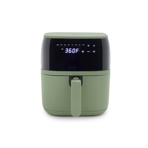 GreenLife فرن هوائي كهربائي مدمج من جرين لايف، 5.3 QT، درج سيراميك غير لاصق خالي من PFAS، 8 عرض رقمي بلمسة واحدة، نافذة رؤية سهلة، مؤقت إيقاف تلقائي، أجزاء آمنة للغسالة، 1500 واط، حكيم - Image 1