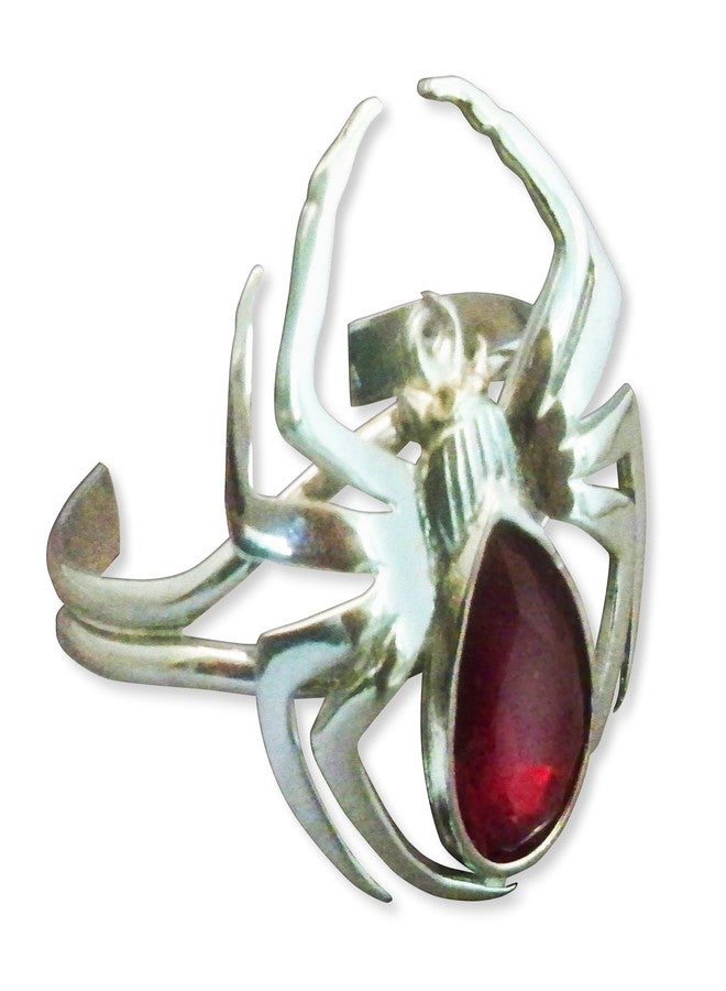 Real Metal Gothic Spider Bracelet Large Polished Silver Finish with Red Stone Body - Image 1