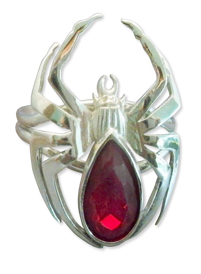 Real Metal Gothic Spider Bracelet Large Polished Silver Finish with Red Stone Body - Image 2