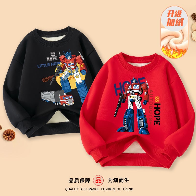 Children'S Wear Sweat Fleece-Lined Thickened Boys' Warm Outer Wear Children'S Handsome Autobots Top Trend - Image 2