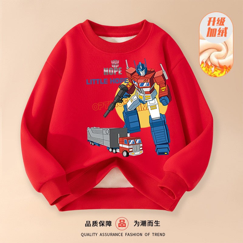 Children'S Wear Sweat Fleece-Lined Thickened Boys' Warm Outer Wear Children'S Handsome Autobots Top Trend - Image 1