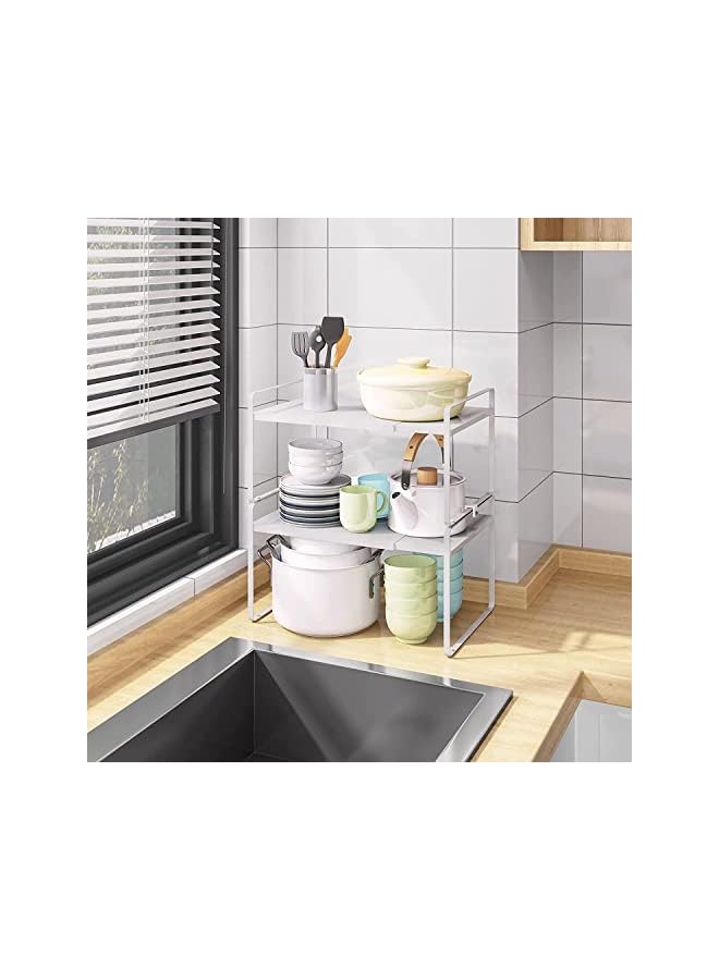 NOAEOU Countertop Organizer Shelf Cupboard Stand Kitchen Spice Rackcabinet Pantry Shelf Organization And Storage For Kitchen Bathroom (White) - Image 3