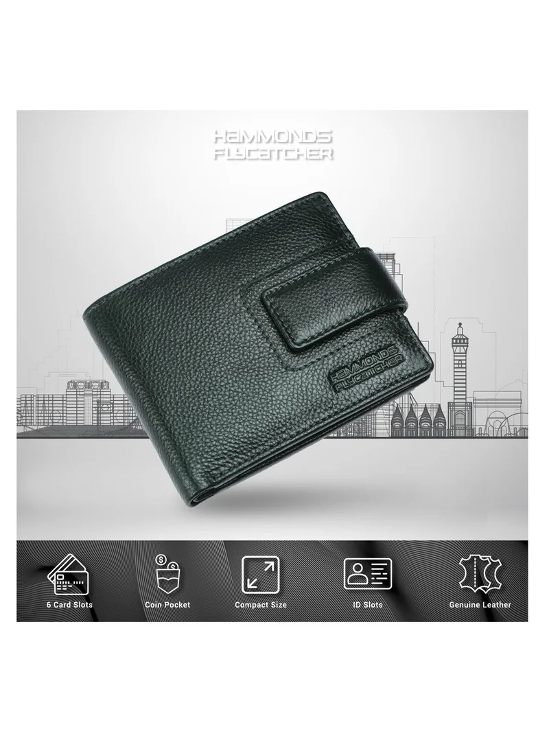 Hammonds Flycatcher  Leather Wallet for Men, RFID Protected Leather Purse for Men, Money Purse for Men, 6 Card Slots, 1 ID Slot, Coin Pocket, Hidden Pockets, Metal Snap Button - Sea Green | 914Z  | Best Price UAE