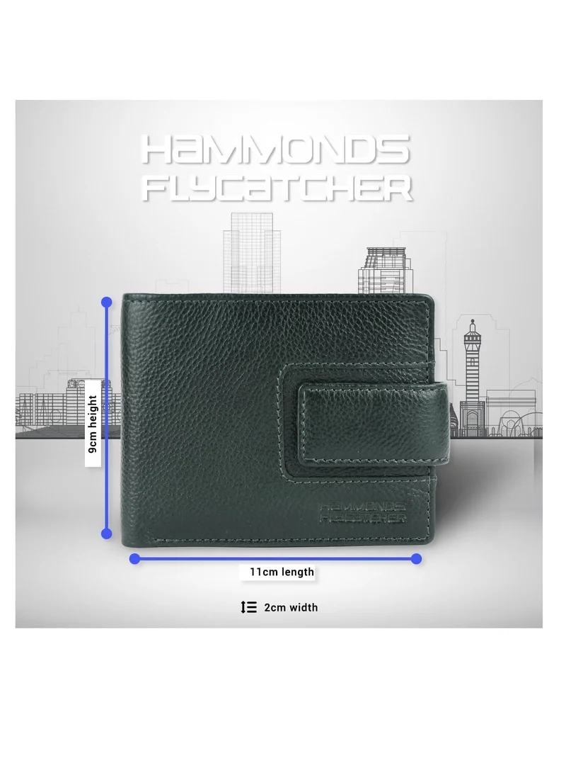 Hammonds Flycatcher  Leather Wallet for Men, RFID Protected Leather Purse for Men, Money Purse for Men, 6 Card Slots, 1 ID Slot, Coin Pocket, Hidden Pockets, Metal Snap Button - Sea Green | 914Z  | Best Price UAE