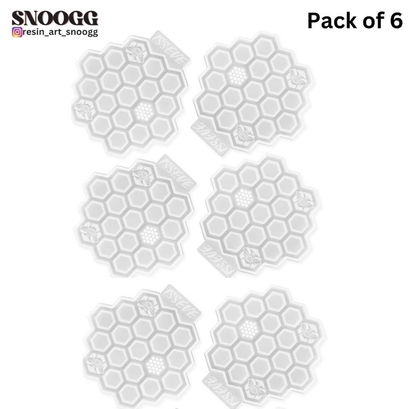 SNOOGG Pack of 6Pc Honeycomb Coaster Mold for Silicone Epoxy Resin Casting, DIY Project, Home Decor, Wedding etc. - Image 2