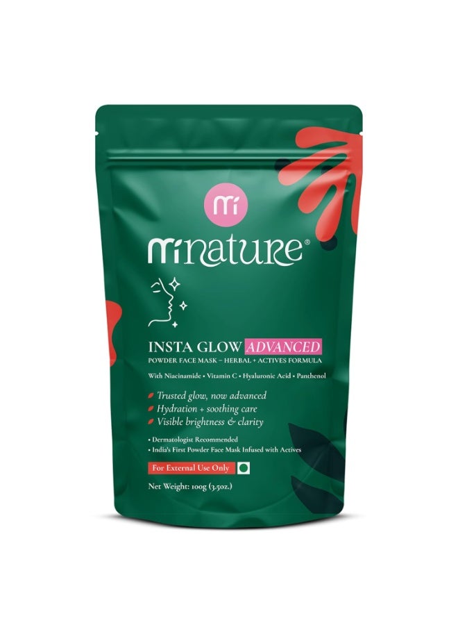 مي نيتشورال مسحوق Mi Nature Insta Glow المتطور | قناع وجه عشبي غني بالنياسيناميد وفيتامين C | مزيج من طين مولتاني ميتي، وبتلات الورد، والنيم، وعرق السوس (100 غرام) - Image 1