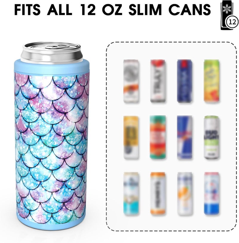 TILUCK Skinny Can Cooler for Slim Beer & Hard Seltzer, Stainless Steel, Doucle-Walled Stainless Steel Insulated Slim Cans, Standard 12 oz (Fish Scales-NEW) - Image 3