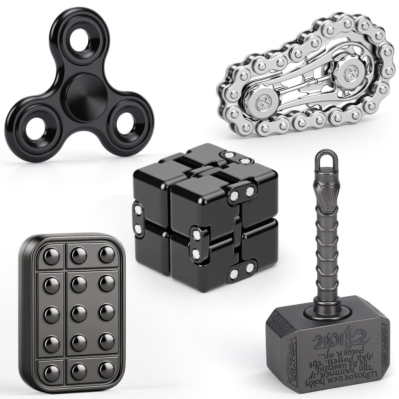 Amarlozn 5PCS Fidget Toys Set for Kids Adults Easter Basket Stuffers for Teen with Fidget Chain Infinity Cube Fidget Slider 2 in 1 Hammer Spinner Metal Tri Spinner Stress Relief Office Birthday Gift - Image 3