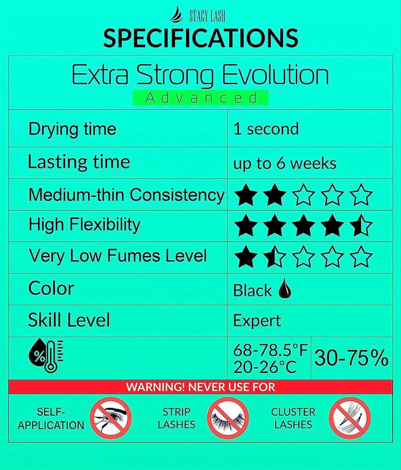 STACY LASH Extra Strong Evolution Advanced Eyelash Extension Glue (0.17fl.oz/5ml)/ 1Sec Dry /6Weeks Retention/Black Adhesive/Professional Supplies - Image 4
