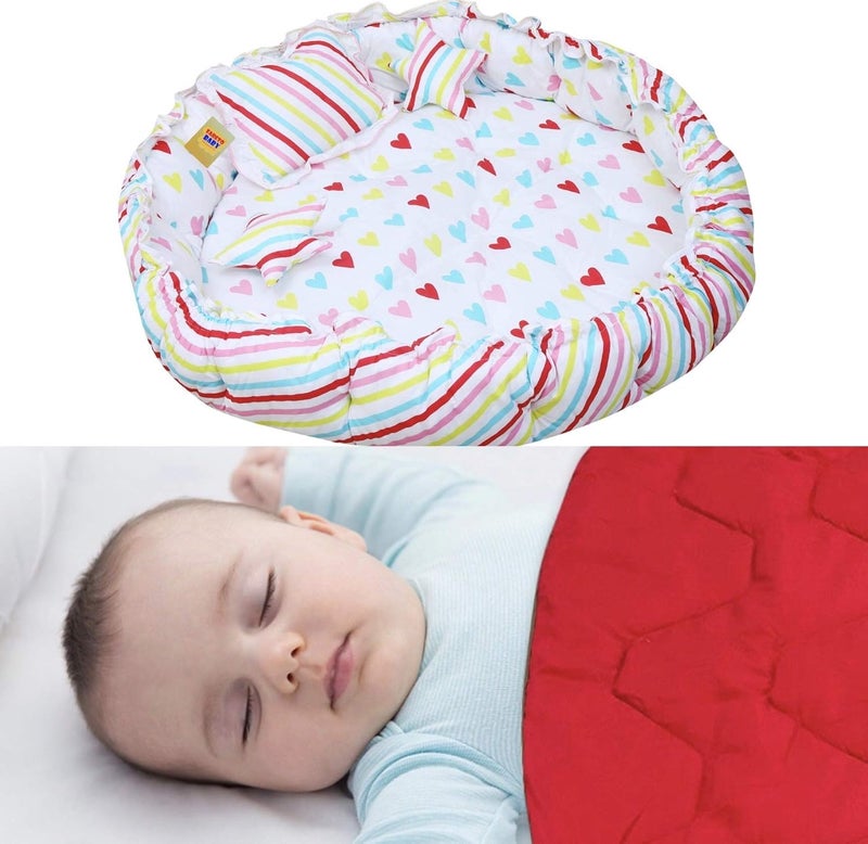 Fareto Baby Super Soft Reversible Nest Cum Bed & Reversible Blanket Cum Comforter(0-2 Years) (Circle White & Rubby Red) - Image 1