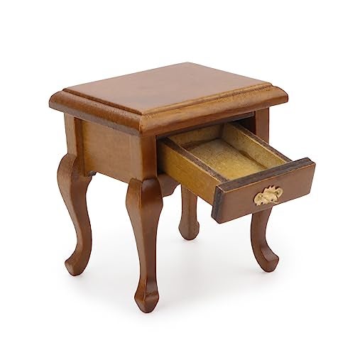 Cutemini Miniature Furniture 112 Bedside Table Dollhouse Accessories Wooden Nightstand Vintage Living Room Bedroom Scene Bedroom Bedsides End TableHouse Model Decoration Brown - Image 5