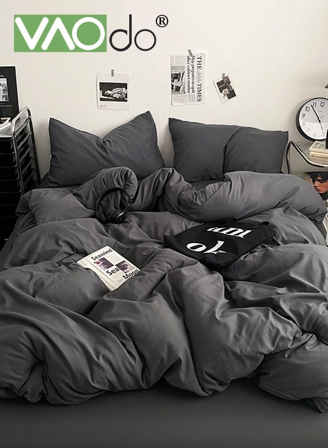 فاو دو مجموعة ملاءات سرير 4 قطع، من الألياف الدقيقة الناعمة - مجموعة لحاف مقاومة للانكماش والبهتان، مجموعة مفروشات سرير صديقة للبشرة، تشمل ملاءة سرير مجهزة وغطاء لحاف ووسادتين مقاس 200*230 سم - Image 1