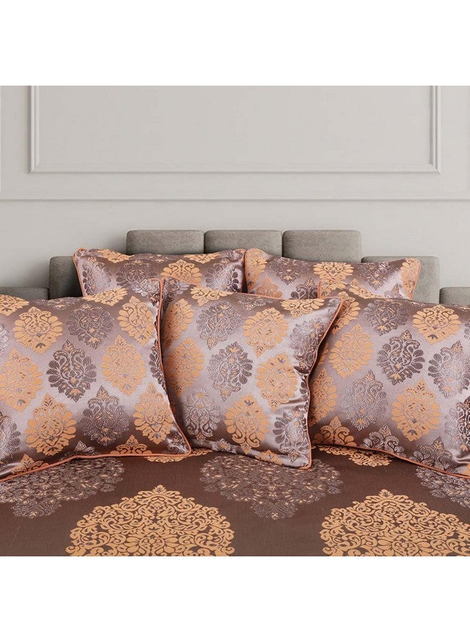 فيكتور طقم ديوان من Victor Poly Cotton Styria Satin بنمط هندسي - 8 قطع (رمادي-بيج، غطاء سرير - 60 بوصة × 90 بوصة، 2 وسادة - 16 بوصة × 32 بوصة و5 أغطية وسائد - 16 بوصة × 16 بوصة) - Image 2