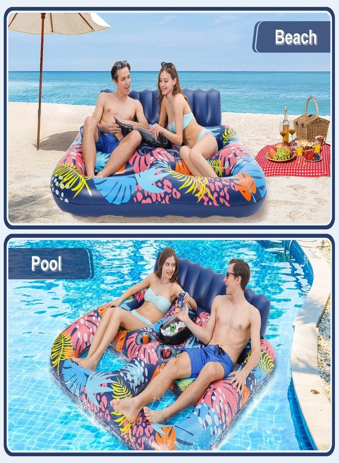 PuppyuWill 2-Person Inflatable Pool Floats Adult Heavy Duty, 71" x 61" Pool Lounger Float with Cup Holders & Backrest & Removable Insulated Cooler, Thickened Swimming Raft for Pool Party, Lake, Sea.. - Image 2