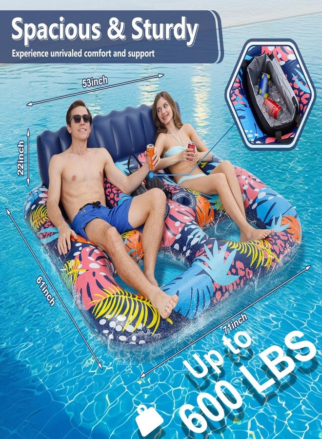 PuppyuWill 2-Person Inflatable Pool Floats Adult Heavy Duty, 71" x 61" Pool Lounger Float with Cup Holders & Backrest & Removable Insulated Cooler, Thickened Swimming Raft for Pool Party, Lake, Sea.. - Image 4