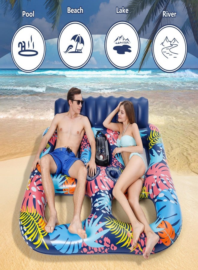 PuppyuWill 2-Person Inflatable Pool Floats Adult Heavy Duty, 71" x 61" Pool Lounger Float with Cup Holders & Backrest & Removable Insulated Cooler, Thickened Swimming Raft for Pool Party, Lake, Sea.. - Image 5