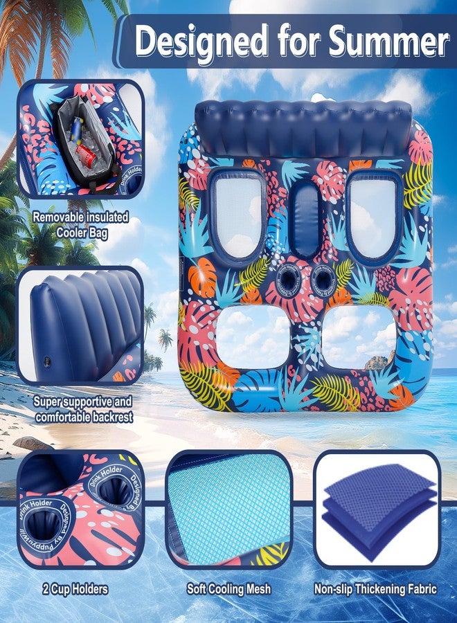 PuppyuWill 2-Person Inflatable Pool Floats Adult Heavy Duty, 71" x 61" Pool Lounger Float with Cup Holders & Backrest & Removable Insulated Cooler, Thickened Swimming Raft for Pool Party, Lake, Sea.. - Image 3