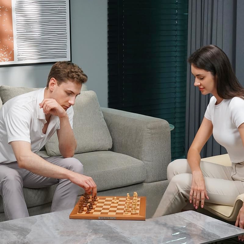 Chessnut مجموعة شطرنج إلكترونية Chessnut Air+ مع لوحة خشبية كاملة، ملكات إضافية، أضواء LED، لعبة ذكية متكيفة وتطبيق مع لوحة شطرنج كمبيوتر للأعمار من 8 سنوات وما فوق، 2 لاعب - Image 5