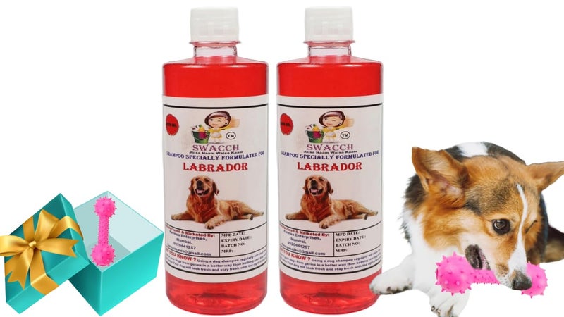 swacch Labrador Dog Shampoo + Dumbbell Toy I Durable Rubber Dog Toy for Chewing I Playing, Teeth Cleaning & Training Toy I Combo Pack I 500ml Pack 2 Strawberry - Image 1