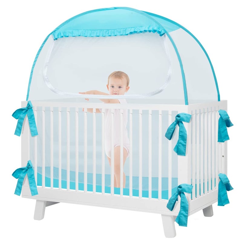L RUNNZER Baby Pop Up Tent Toddler Safety Net to Keep Baby from Climbing Out SeeThrough Breathable Crib Canopy Against Falls Bites Fits Most Standard Cribs