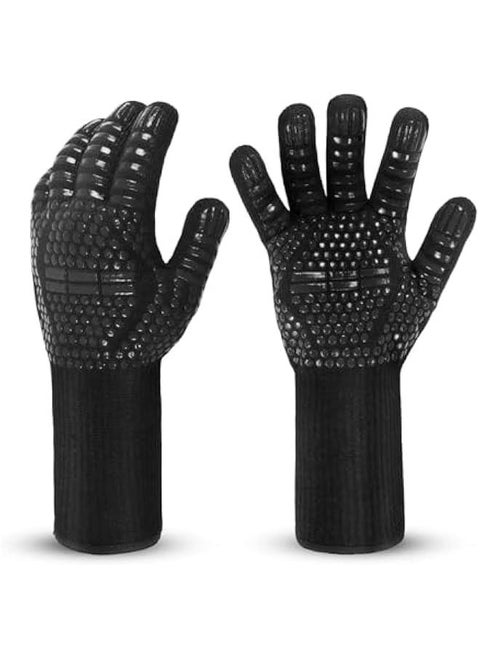 BBQ Grill Gloves, 800℃/1472°F Heat Resistant Barbecue Gloves Oven Mitts for Kitchen Garden BBQ Grilling and Outdoor Cooking Campfire, 1 Pair 32cm/13 inch Long Extra Forearm Protection