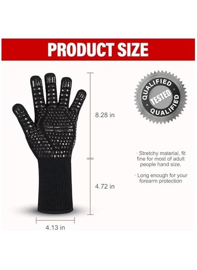 BBQ Grill Gloves, 800℃/1472°F Heat Resistant Barbecue Gloves Oven Mitts for Kitchen Garden BBQ Grilling and Outdoor Cooking Campfire, 1 Pair 32cm/13 inch Long Extra Forearm Protection