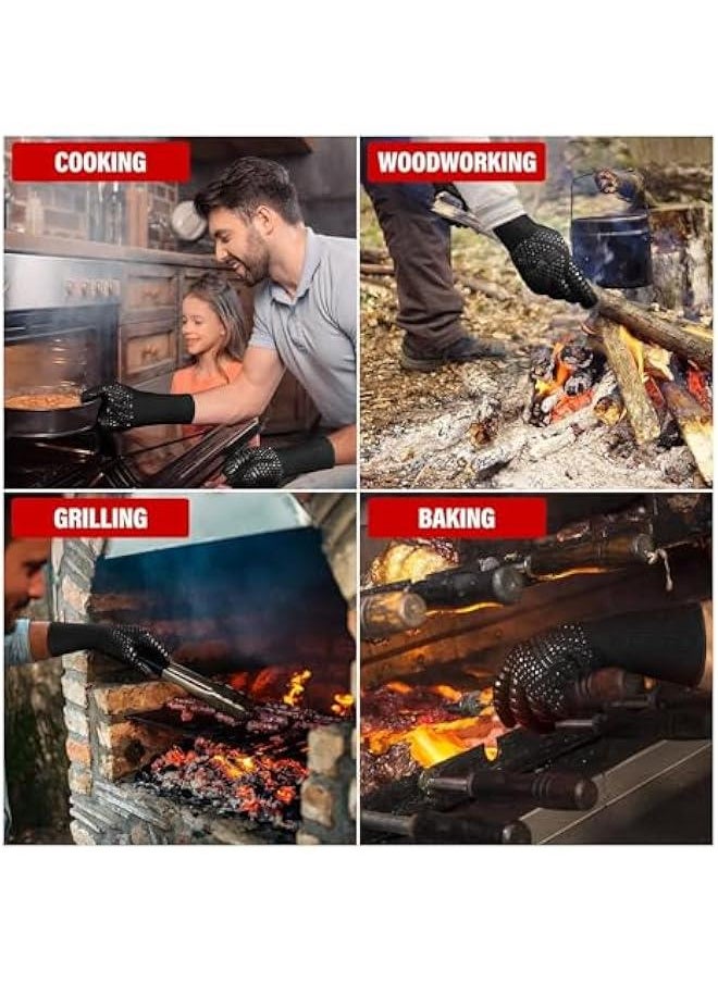 BBQ Grill Gloves, 800℃/1472°F Heat Resistant Barbecue Gloves Oven Mitts for Kitchen Garden BBQ Grilling and Outdoor Cooking Campfire, 1 Pair 32cm/13 inch Long Extra Forearm Protection