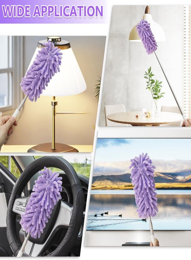 HDongany 2Pcs Mini Duster for Cleaning, Microfiber Duster with Extendable Pole, Washable Small Duster, Cleaning Tools for Office, Car Interior, Window, Furniture, Computer (Purple) - Image 4