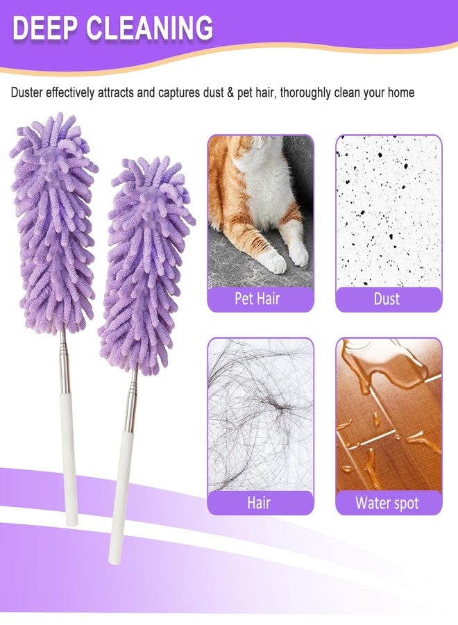 HDongany 2Pcs Mini Duster for Cleaning, Microfiber Duster with Extendable Pole, Washable Small Duster, Cleaning Tools for Office, Car Interior, Window, Furniture, Computer (Purple) - Image 5