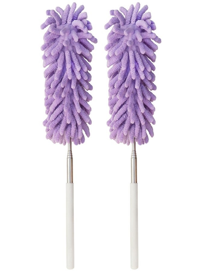 HDongany 2Pcs Mini Duster for Cleaning, Microfiber Duster with Extendable Pole, Washable Small Duster, Cleaning Tools for Office, Car Interior, Window, Furniture, Computer (Purple) - Image 1