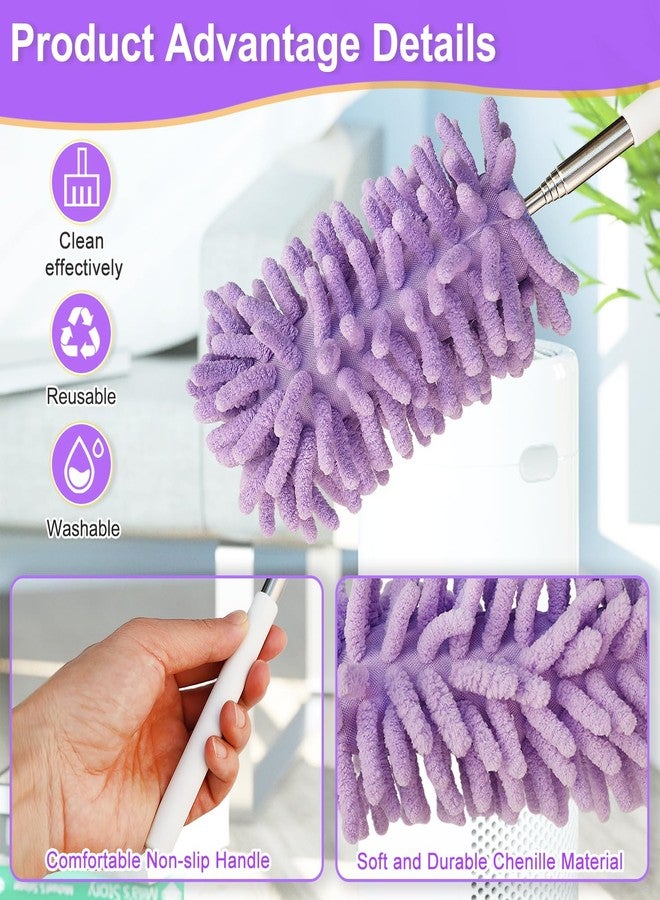 HDongany 2Pcs Mini Duster for Cleaning, Microfiber Duster with Extendable Pole, Washable Small Duster, Cleaning Tools for Office, Car Interior, Window, Furniture, Computer (Purple) - Image 3