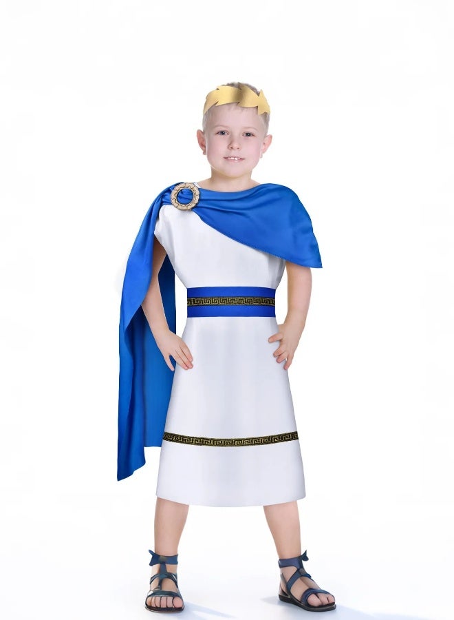 Paka Rabbit Kids Roman Emperor Costume, Child Roman Toga Fancy Dress with King Headpiece, Shawl, and Belt, Ancient Greek Outfit for Book Week, Cosplay, Masquerade, and Halloween (Size: L)  - Image 1