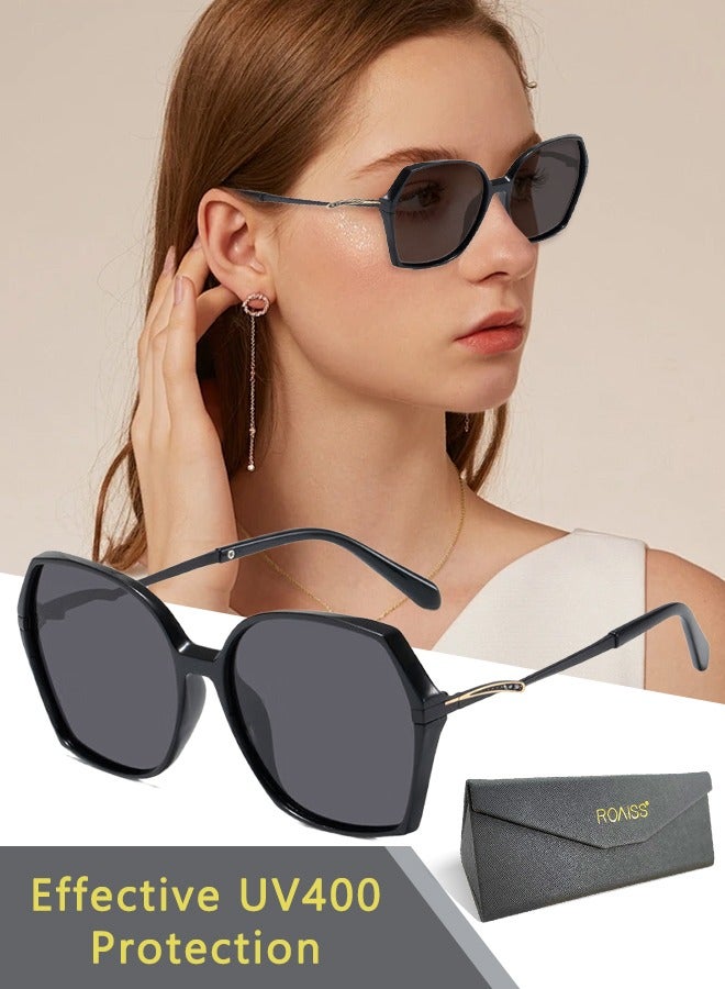 roaiss Women's Butterfly Polarized Sunglasses UV400 Protection Sun Glasses with PC Frame Decorated with Small Rhinestones Simple Oversized Anti-glare Sunglasses for Women with Glasses Case 63mm - Image 1