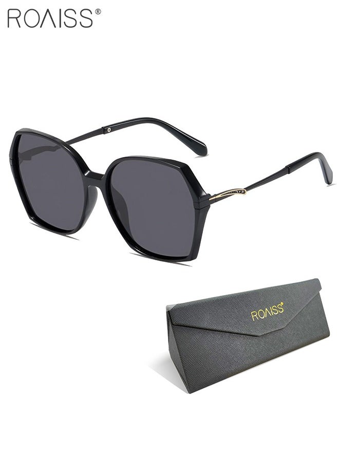roaiss - Women's Butterfly Polarized Sunglasses UV400 Protection Sun Glasses with PC Frame Decorated with Small Rhinestones Simple Oversized Anti-glare Sunglasses for Women with Glasses Case 63mm - Image 1