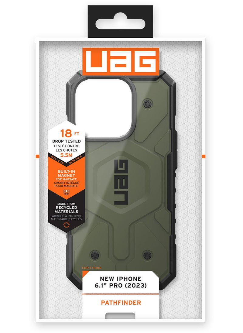 Urban Armor Gear - UAG Pathfinder MagSafe for iPhone 15 Pro Case Cover [18 Feet Drop Tested]  - Olive Drab - Image 1