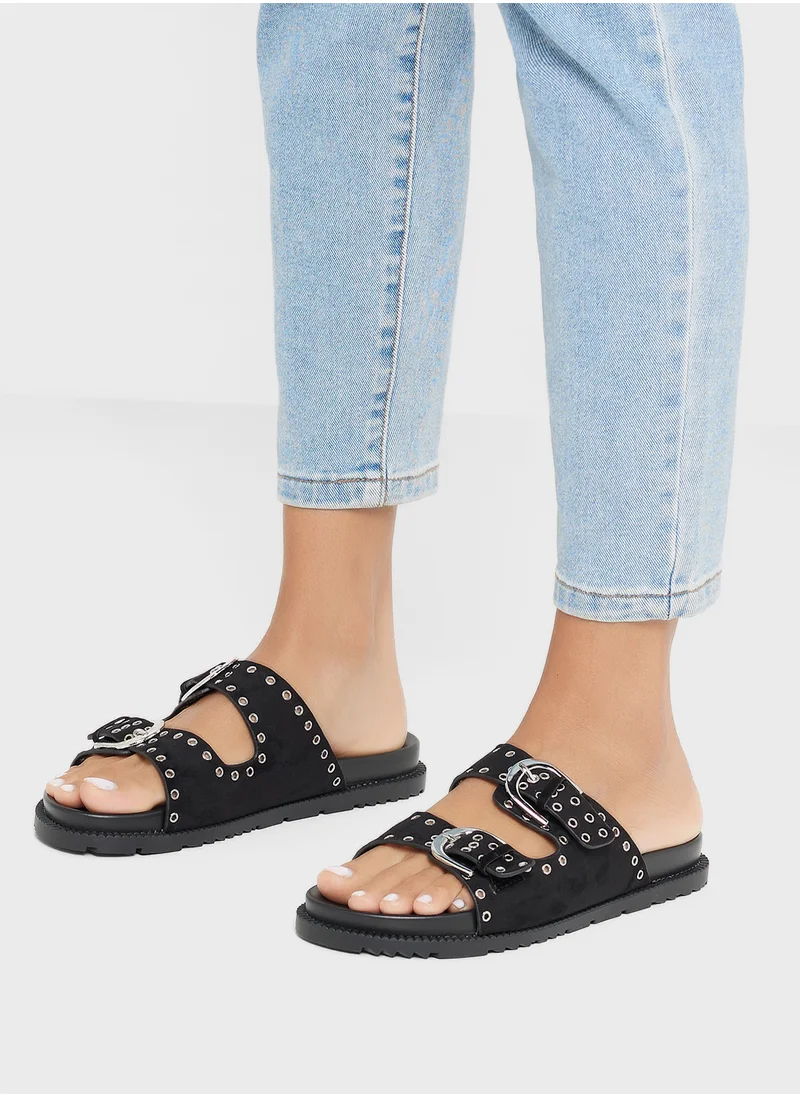 Ginger Eyelet Detail Double Strap Flat Sandal