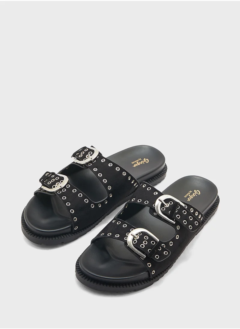 Ginger Eyelet Detail Double Strap Flat Sandal